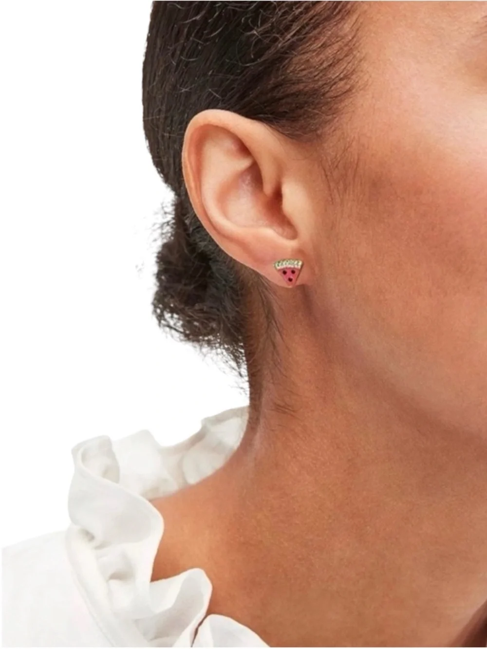 Kate Spade Picnic Perfect Watermelon Stud Earrings NWT Crystal Enamel Gold Tone